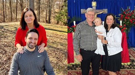 Tami with her son Andrew, a physician assistant at Cleveland Clinic.(left), Tami and her husband Dave and grandaughter Chloe (right)