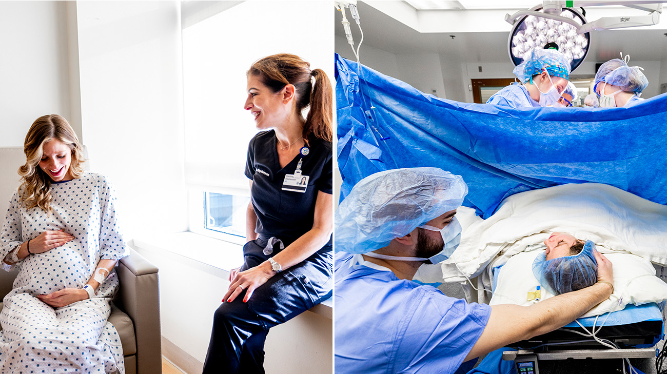 Jessica and her care team when she was delivering twins