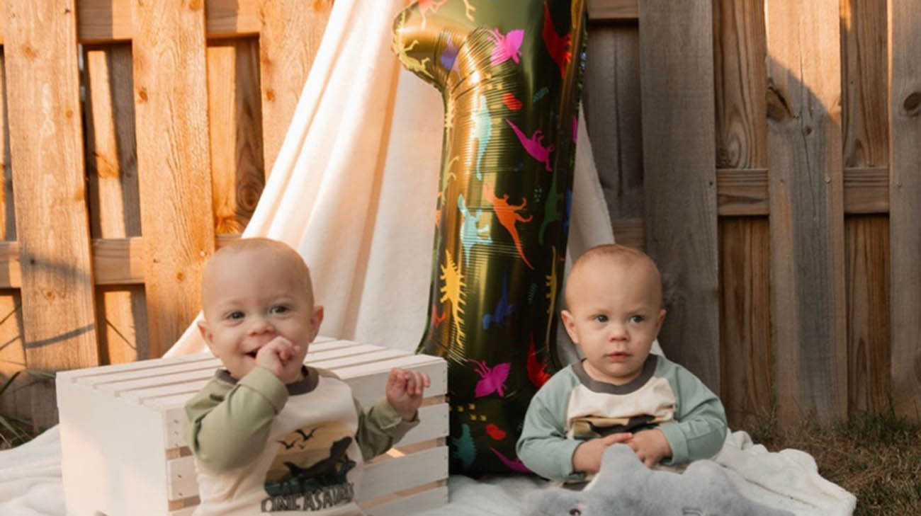Twins celebrating their first birthday.